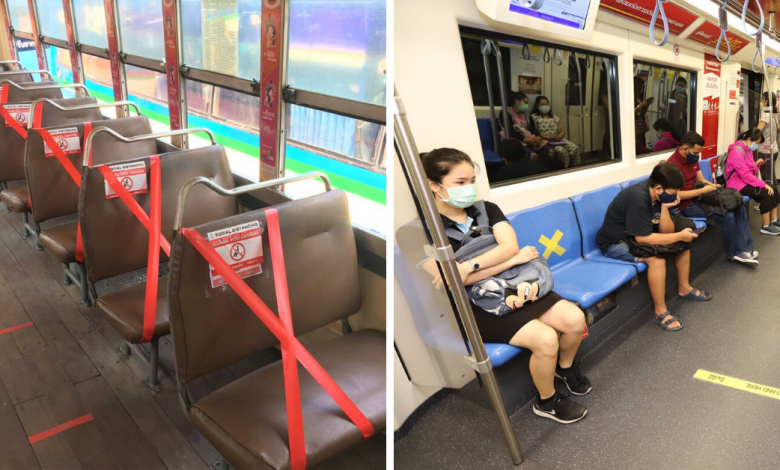 Photo of Bangkok Encourages Social Distancing On Its Public Transport By Taping Stickers On Seats