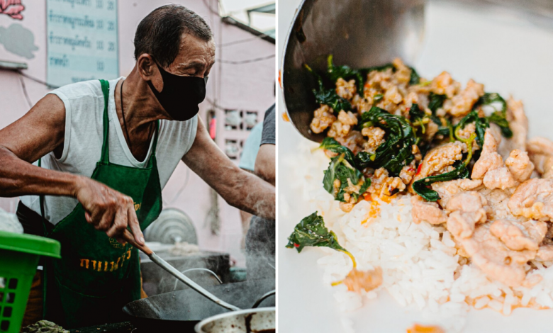 This Stall In Bangkok Has Been Selling 10 Baht Basil Pork Rice For