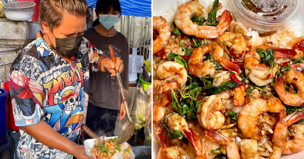 This Stall In Bangkok Sells Thai Basil Rice Loaded With Shrimps